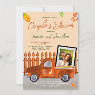Rustic Fall Photo Vintage Truck QR Couple Shower Invitation