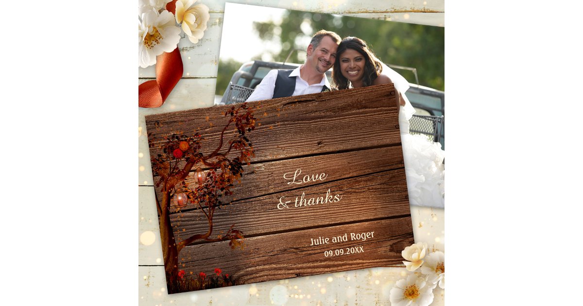 Rustic Fall Photo Wedding Thank You Card | Zazzle