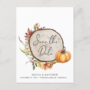 Rustic Fall Photo Wood Slice Boho Save the Date  Announcement Postcard
