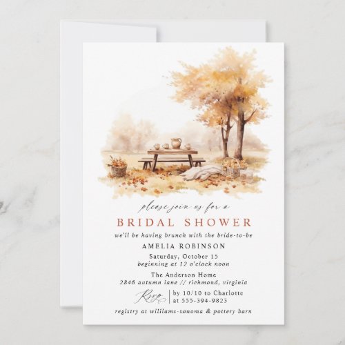 Rustic Fall Picnic  Outdoor Autumn Bridal Shower Invitation