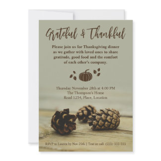 Rustic Fall Pinecones On Wood Pumpkin Thanksgiving Invitation