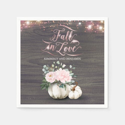 Rustic Fall Pink Floral Pumpkin Wedding Napkins