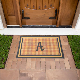 Rustic Fall Plaid Custom Monogram Design Doormat