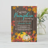 Rustic Fall Pumpkin Aqua Baby Shower invitation (Standing Front)