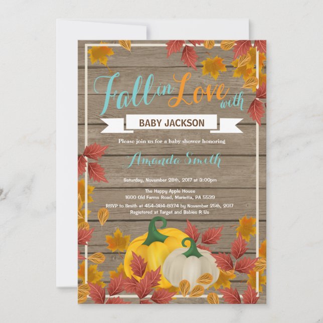 Rustic Fall Pumpkin Aqua Baby Shower invitation (Front)