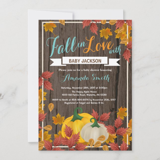 Rustic Fall Pumpkin Aqua Baby Shower invitation (Front)