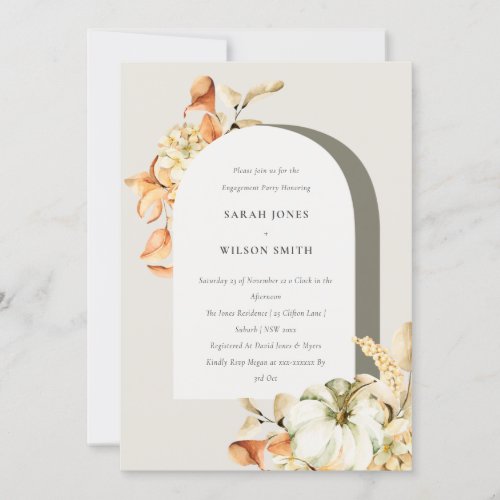 Rustic Fall Pumpkin Arch Floral Engagement Invite
