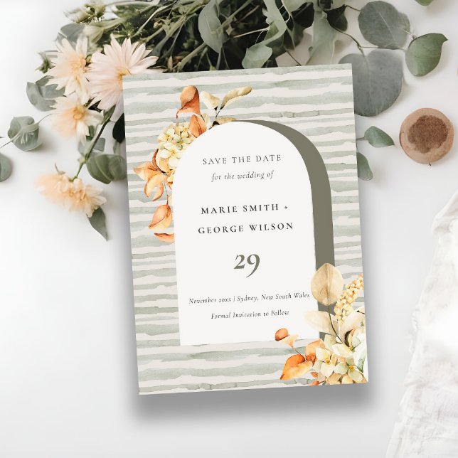 Rustic Fall Pumpkin Arch Floral Save the Date Card (Creator Uploaded)