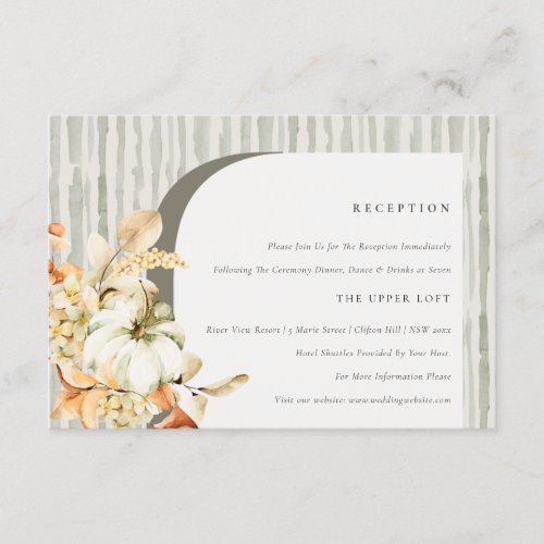 Rustic Fall Pumpkin Arch Floral Wedding Reception Enclosure Card