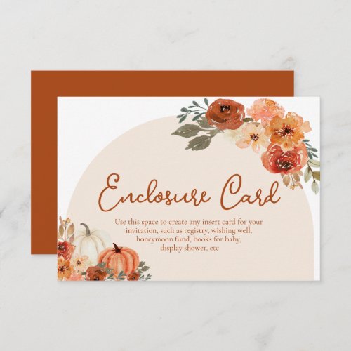 Rustic Fall Pumpkin Autumn Floral Bridal Shower Enclosure Card
