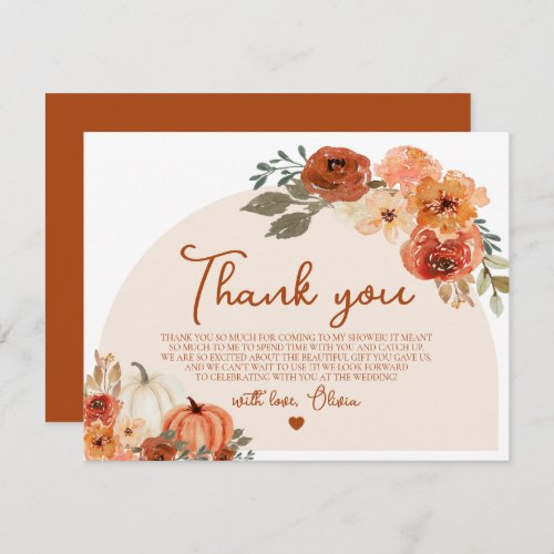 Rustic Fall Pumpkin Autumn Floral Bridal Shower Thank You Card