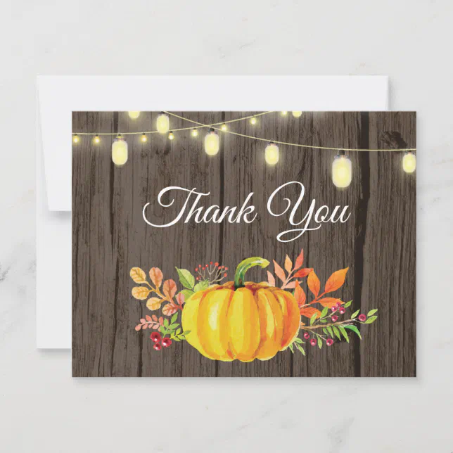 Rustic Fall Pumpkin Autumn Thank You card | Zazzle