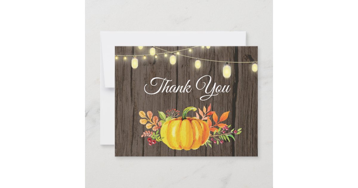 Rustic Fall Pumpkin Autumn Thank You card | Zazzle