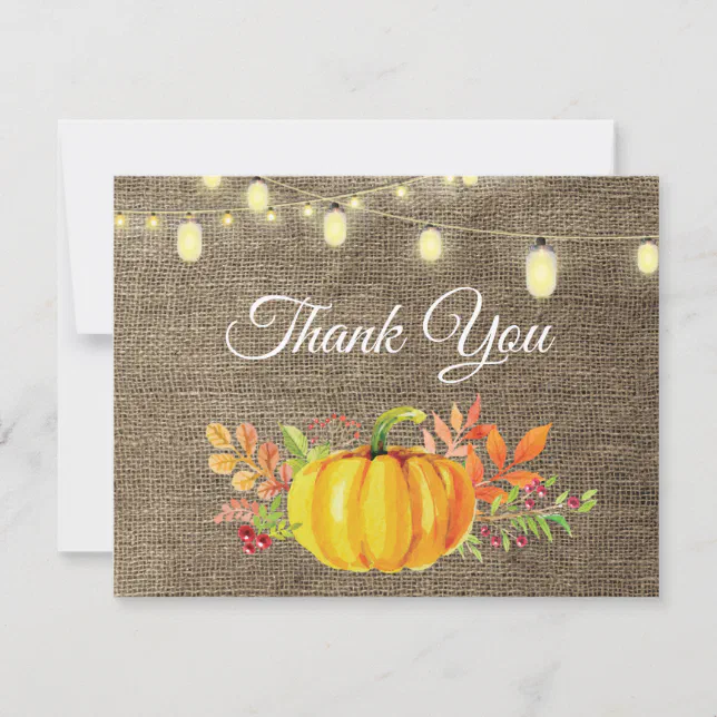 Rustic Fall Pumpkin Autumn Thank You card | Zazzle