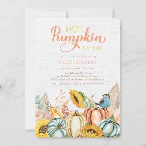 Rustic Fall Pumpkin Baby Shower A Little Pumpkin Invitation