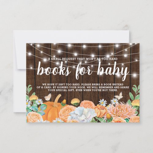 Rustic Fall Pumpkin Baby Shower Bring a Book Invitation