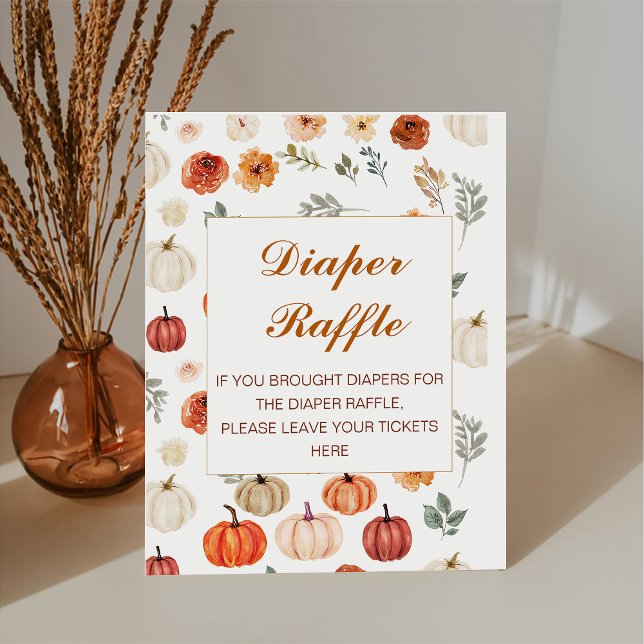 Rustic Fall Pumpkin Baby Shower Diaper Raffle Pedestal Sign (Creator Uploaded)