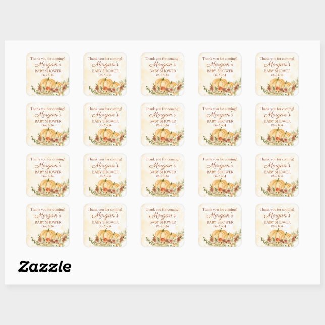 Rustic Fall Pumpkin Baby Shower Favor Square Sticker (Sheet)