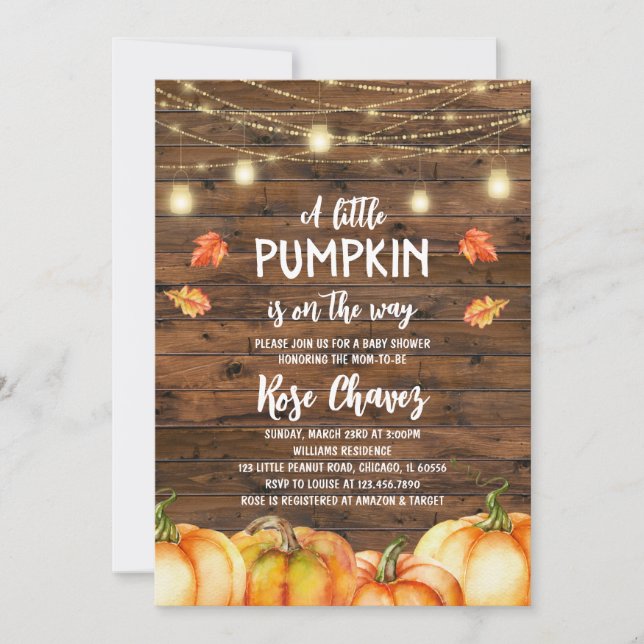 Rustic Fall Pumpkin Baby Shower Invitation (Front)