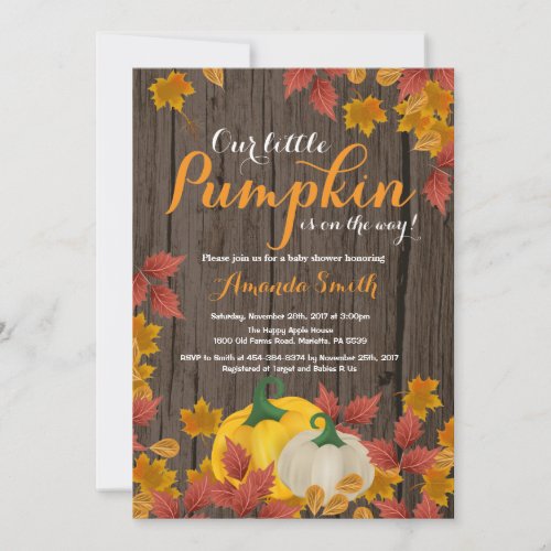 Rustic Fall Pumpkin Baby Shower invitation