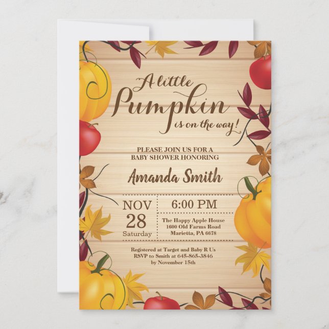 Rustic Fall Pumpkin Baby Shower invitation (Front)