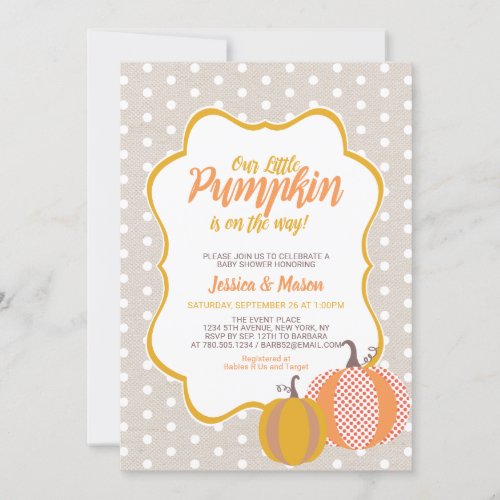 Rustic Fall Pumpkin Baby Shower Invitation