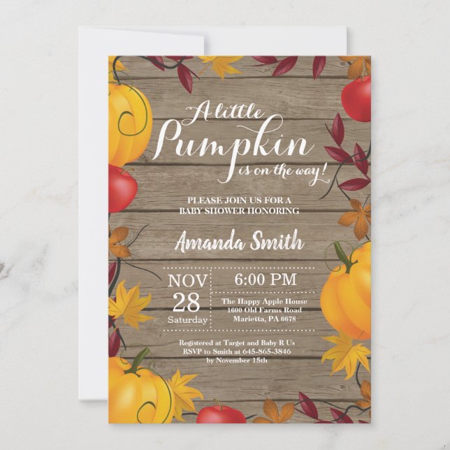 Rustic Fall Pumpkin Baby Shower invitation (Front)