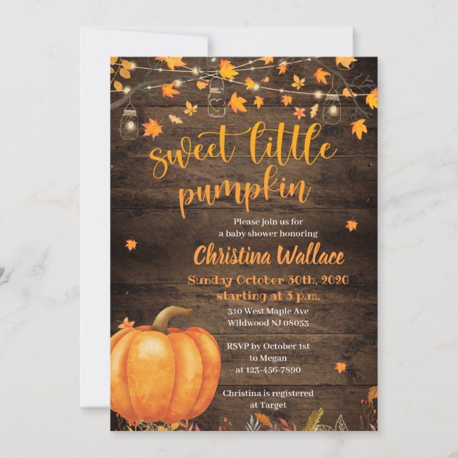 Rustic Fall Pumpkin Baby Shower Invitations (Front)