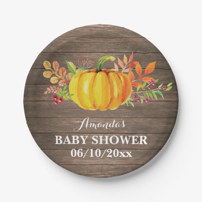Rustic Fall Pumpkin Baby Shower Paper Plate (Front)