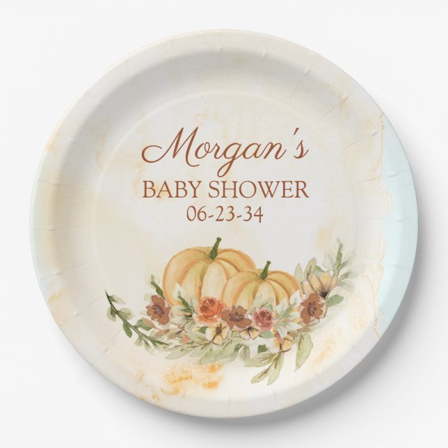 Rustic Fall Pumpkin Baby Shower Paper Plates (Front)
