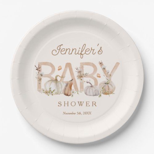 Rustic Fall Pumpkin Baby Shower Paper Plates