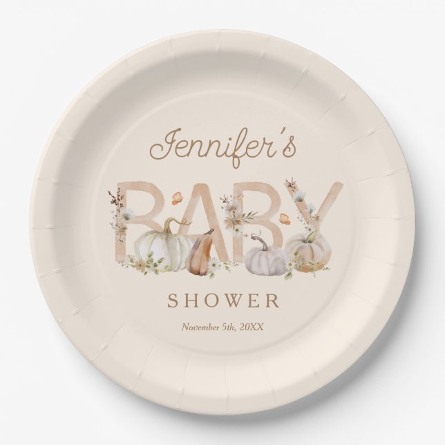 Rustic Fall Pumpkin Baby Shower Paper Plates (Front)