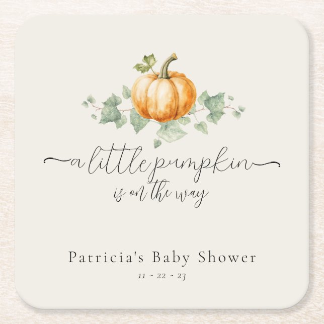 Rustic Fall Pumpkin Baby Shower Square Coasters (Front)