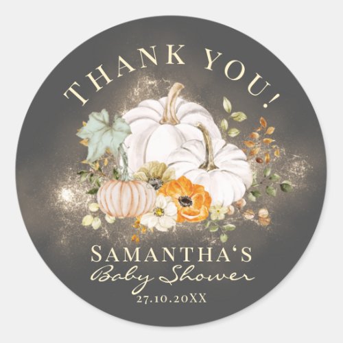 Rustic Fall Pumpkin Baby Shower Thank you Classic Round Sticker
