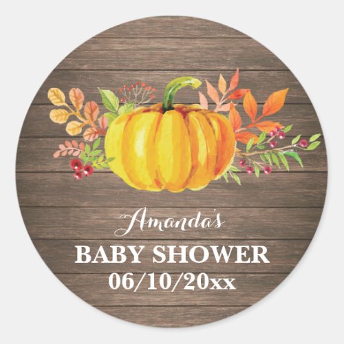 Rustic Fall Pumpkin Baby Shower Thank You Classic Round Sticker
