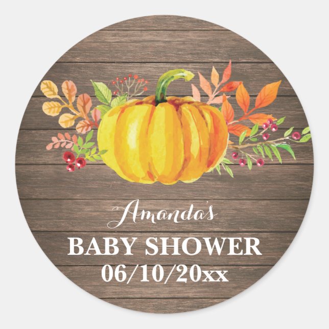 Rustic Fall Pumpkin Baby Shower Thank You Classic Round Sticker (Front)