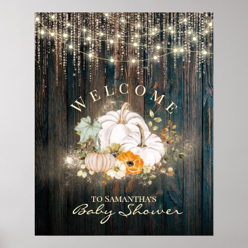 Rustic Fall Pumpkin Baby Shower Welcome  Poster