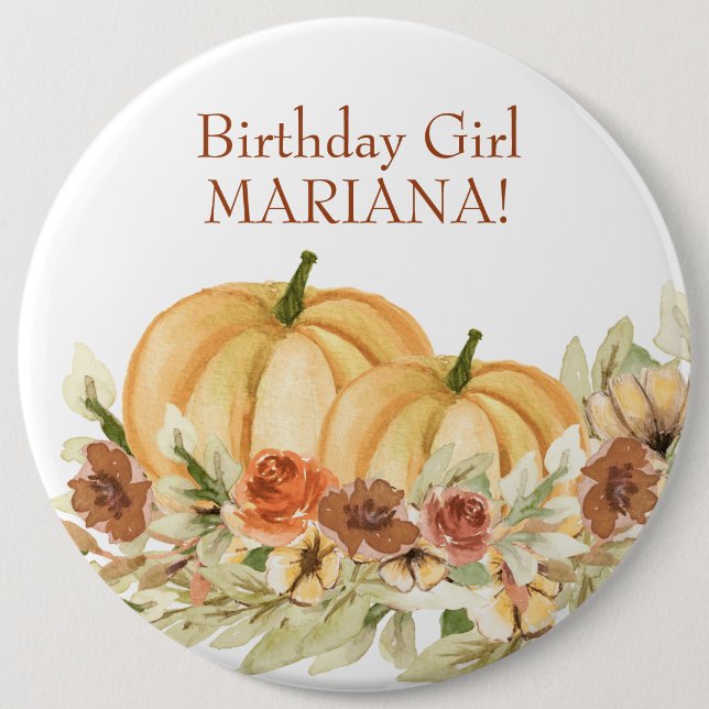 Rustic Fall Pumpkin Birthday Party Button (Front)
