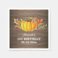 Rustic Fall Pumpkin Birthday Party Napkin