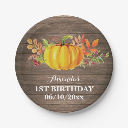 Rustic Fall Pumpkin Birthday Party Paper Plate