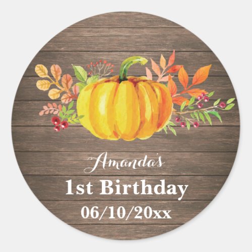 Rustic Fall Pumpkin Birthday Party Thank You Classic Round Sticker