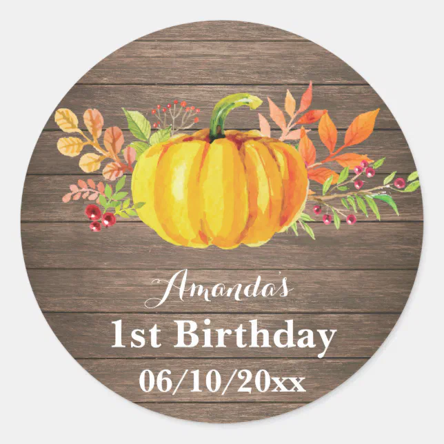 Rustic Fall Pumpkin Birthday Party Thank You Classic Round Sticker | Zazzle