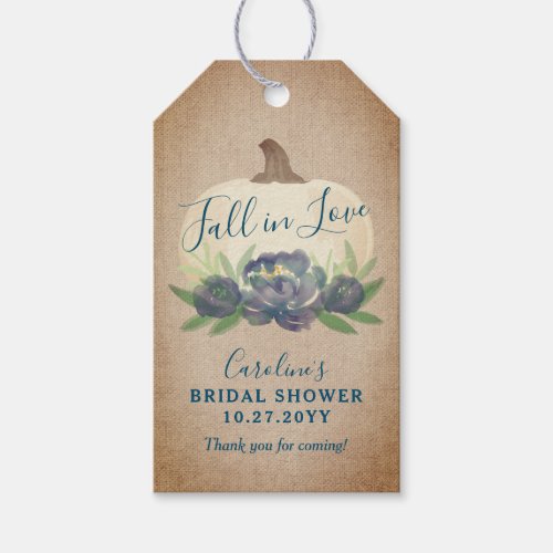 Rustic Fall Pumpkin Blue Floral Bridal Shower Gift Tags