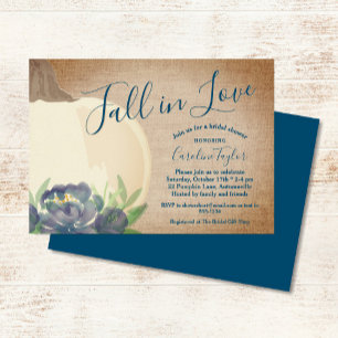 Rustic Fall Pumpkin Blue Floral Bridal Shower Invitation