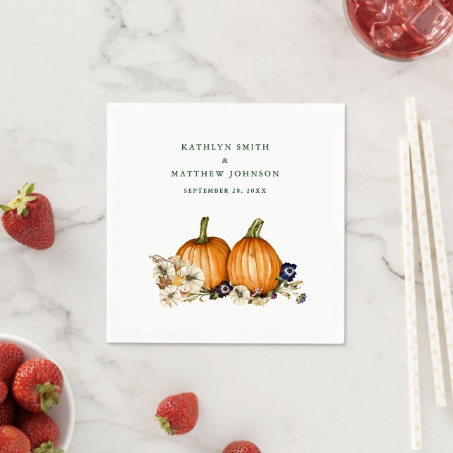 Rustic Fall Pumpkin Botanical Autumn Wedding Napkins (Creator Uploaded)