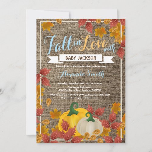 Rustic Fall Pumpkin Boy Baby Shower invitation