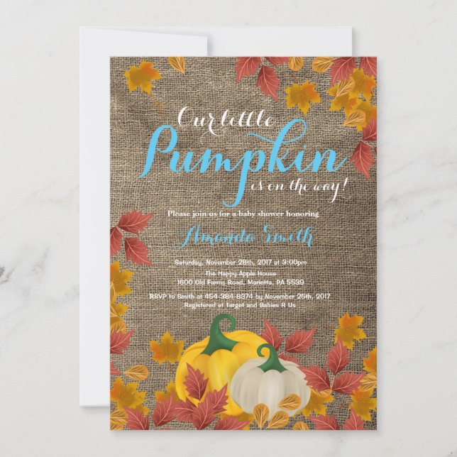Rustic Fall Pumpkin Boy Baby Shower invitation (Front)