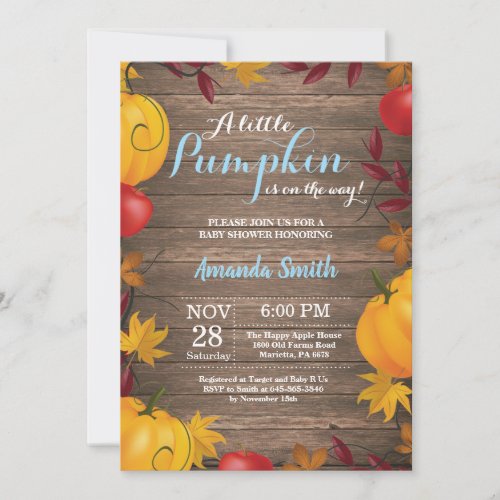 Rustic Fall Pumpkin Boy Baby Shower invitation