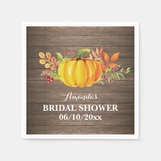 Rustic Fall Pumpkin Bridal Shower Napkin (Front)