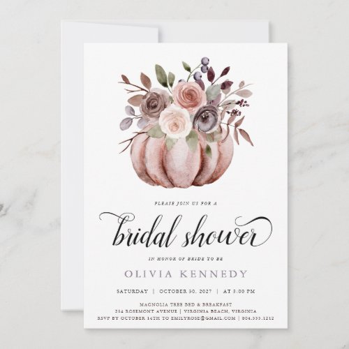 Rustic Fall Pumpkin Bridal Shower Rust Floral   Invitation